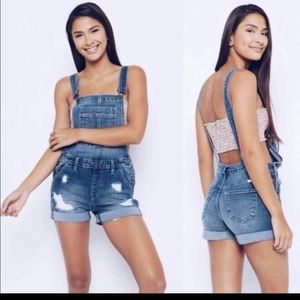 KANCAN Distressed Denim Bib Shortalls.